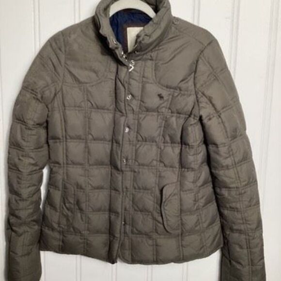 Abrecrombie & Fitch Womens Down Full Zip Jacket Sz M Sage - Picture 1 of 9